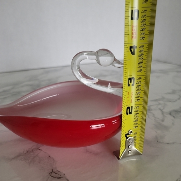 Glass Art Swan Red White Clear Figurine Dish Decorative - Picture 7 of 8